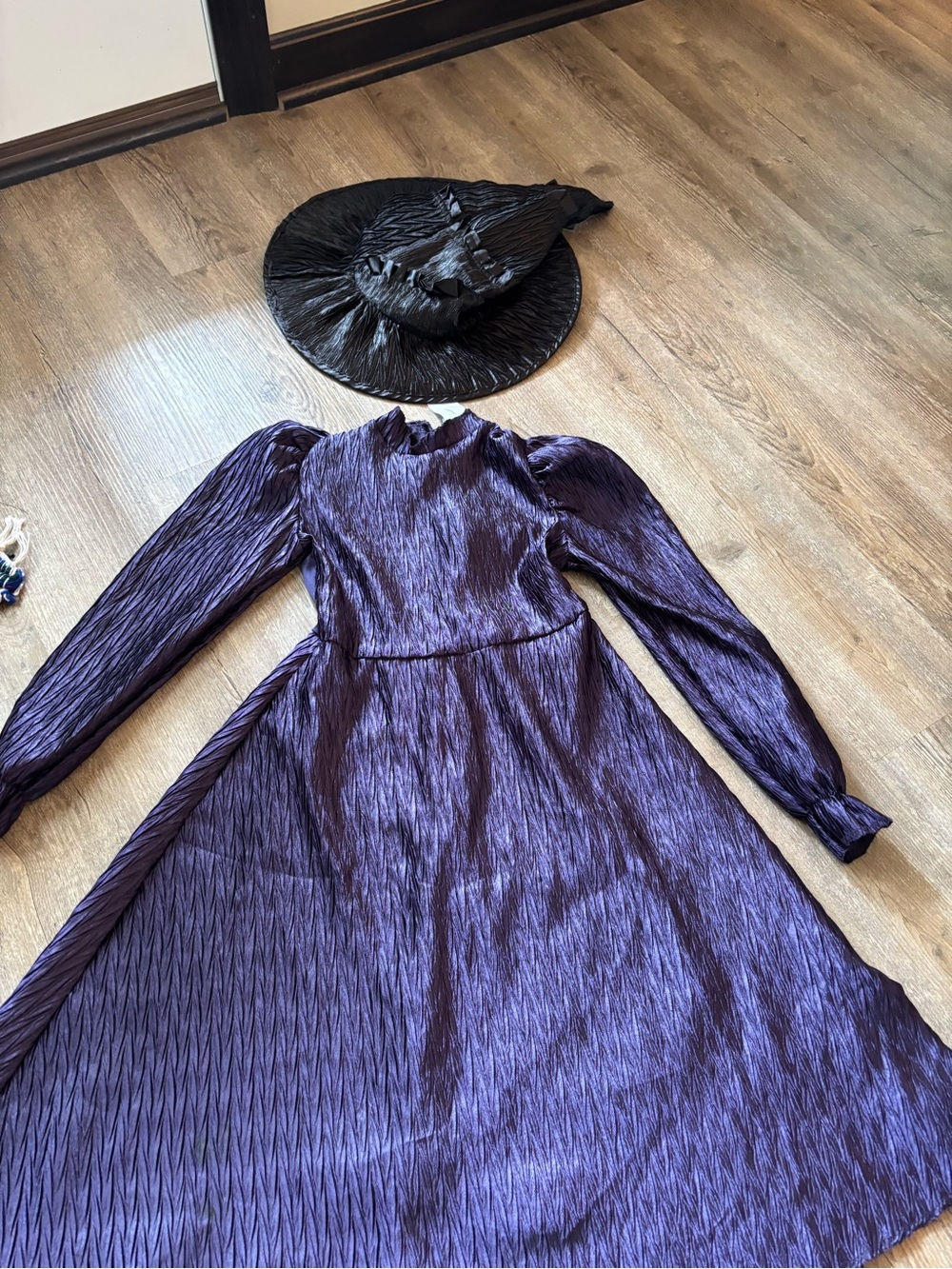Wicked Elphaba Purple Midi Dress with Long Sleeves and hat